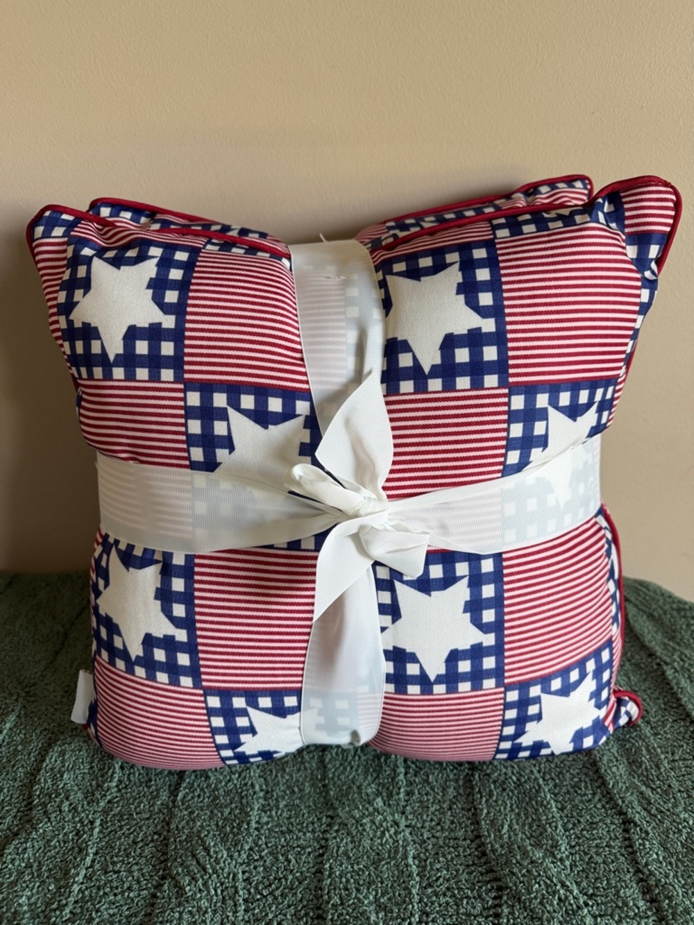 Martha Stewart Red White & Blue Patriotic Star 🇺🇸 Patchwork Throw Pillows NEW!